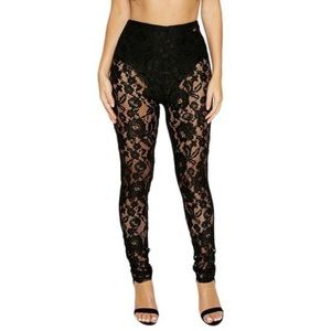 Naked Wardrobe Face it & Lace it black lace pants